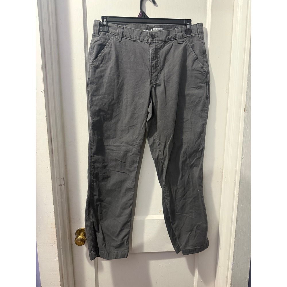 Carhartt Mens Gray Relaxed Fit Canvas Work Pants Jeans 34x30